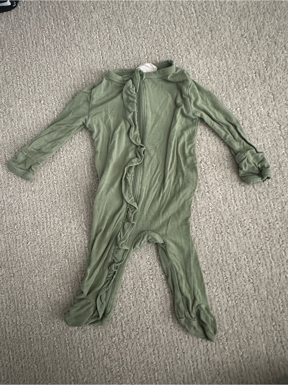 Ruffled Olive Green Footed One-Piece for Kids